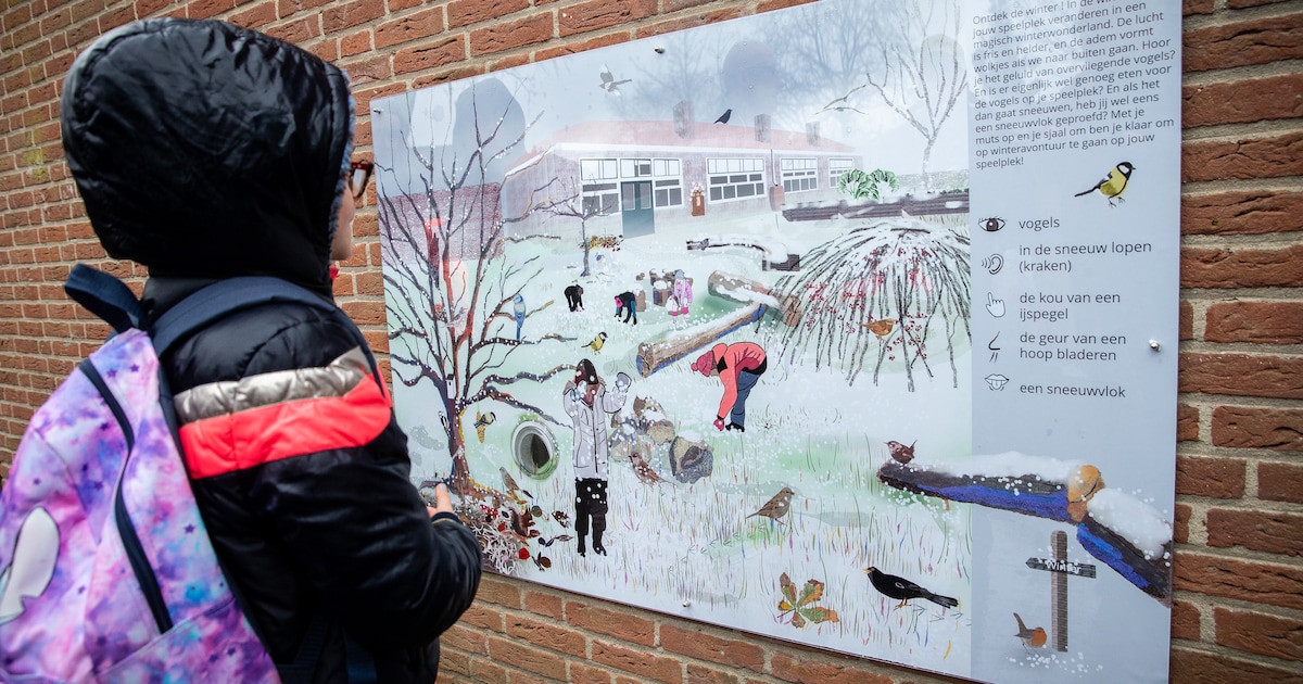 Sint Victorschool eerste in Nederland met IVN seizoensbord op groen schoolplein