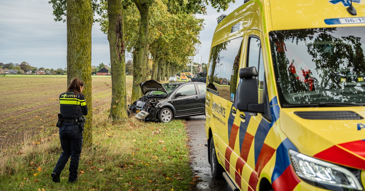 Auto botst hard tegen boom in Braamt op de N316