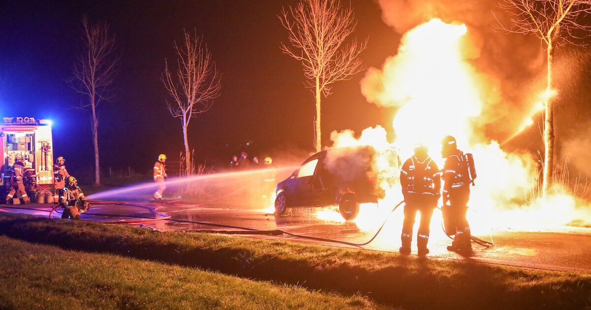 Bestelbus in vlammen opgegaan op Otterloseweg in Wekerom