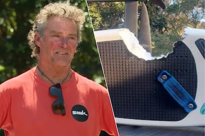Windsurfer moest vechten voor leven nadat witte haai hem aanviel, gigantisch gat in surfboard