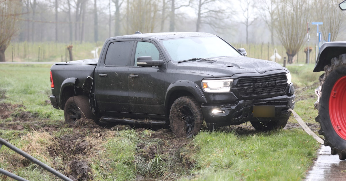 Pick-uptruck belandt in weiland na uitwijkmanoeuvre in Scherpenzeel