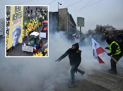 Boeren gooien tijdens protest vuurwerk naar politie bij Europees Parlement, agenten reageren met traangas