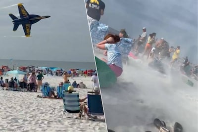 Laagvliegende straaljagers zorgen voor chaos op strand VS, team Trump juicht piloten toe