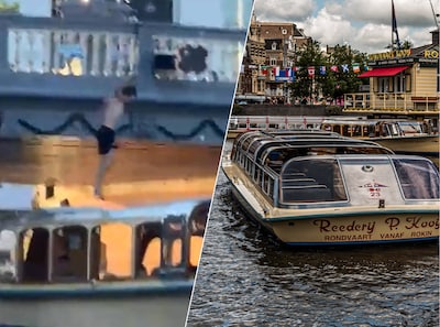 Jongen wordt van brug geduwd en komt terecht op rondvaartboot met passagiers, omstanders schrikken