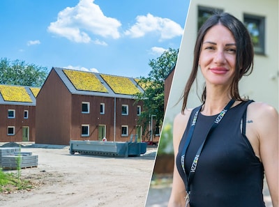 Vanuit een hete container kunnen Oekraïners hun nieuwe rijtjeshuizen bijna zien, toch blijven ze ged