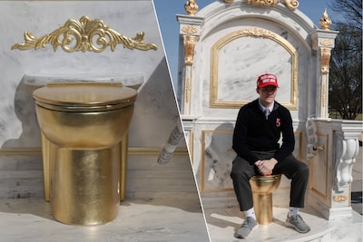 Gouden toilet duikt op in Washington als protest tegen Trump: ‘Een troon geschikt voor een koning’