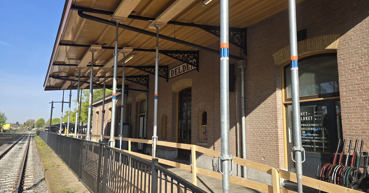 Vreemde houten constructie op treinstation Delden: ‘Valt de overkapping soms naar beneden?’