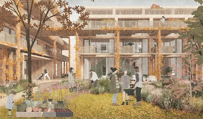 Groene buurt op plek van SV Hatert: 150 houtbouw-woningen rond vier hofjes