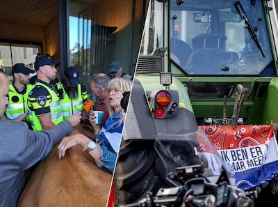 Gelderse boeren protesteren bij provinciehuis in Arnhem, koe mag Statenzaal niet in