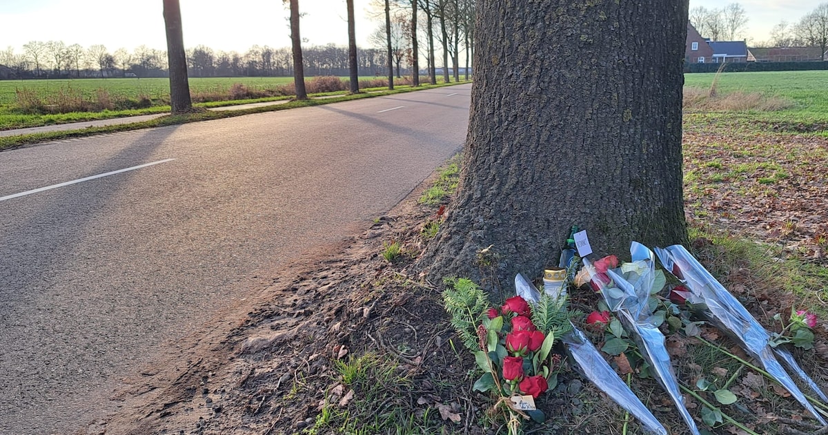 Overleden motorrijder is man (42) uit Sint Anthonis, bloemen bij boom