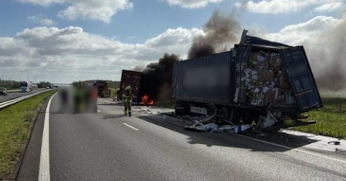 A15 bij Herwijnen dicht na ernstig ongeluk tussen twee vrachtwagens