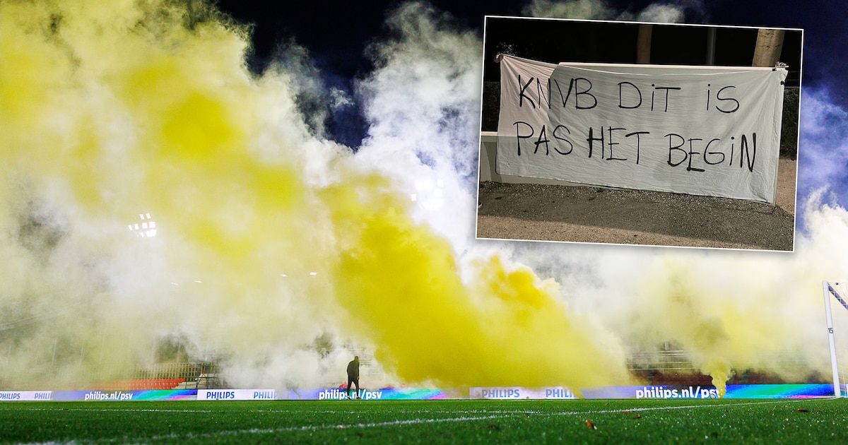 Vitesse-aanhang maakt opvallend statement met gele rookpluimen bij Jong PSV-Jong AZ: duel even gesta
