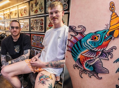 Maarten (26) laat de Utrechtse visdeurbel vereeuwigen op zijn been: ‘Vind het wel lachen’