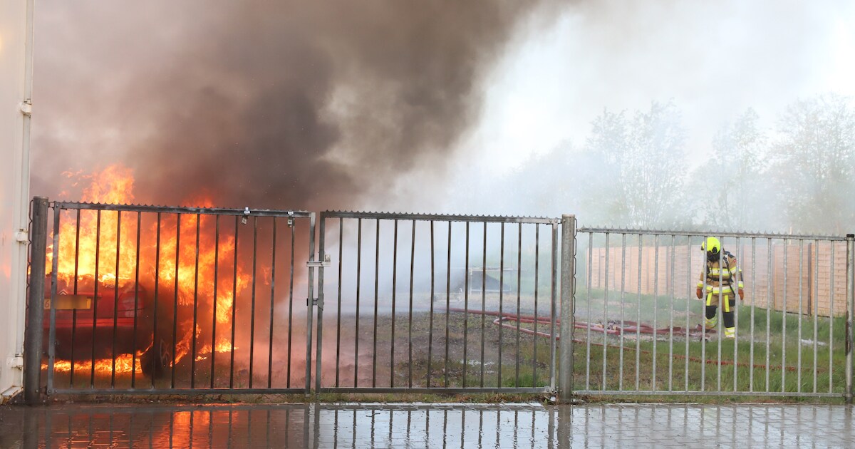 Twaalf auto's verwoest door brand bij autobedrijf in Dreumel