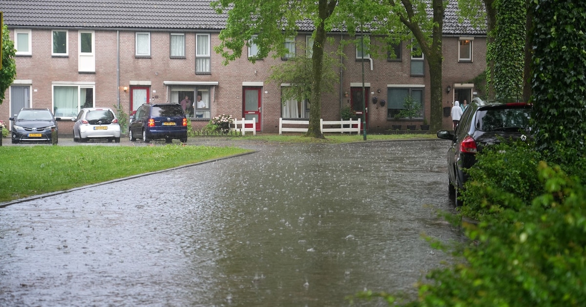 Woonwijk in Rijen onder water door hevige regenval, ook overlast in Bergen op Zoom