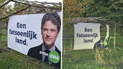Hoofd van Henri Bontenbal uit spandoek van CDA gesneden