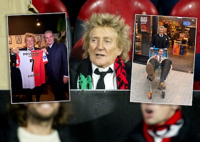 Rocklegende Rod Stewart (80) bezoekt Gall en Gall, krijgt Feyenoord-shirt en is dolblij met Celtic-zege in de Kuip