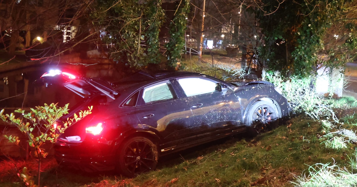 Dure auto uit trouwstoet rijdt tegen verkeer in, vliegt uit de bocht en knalt tegen boom