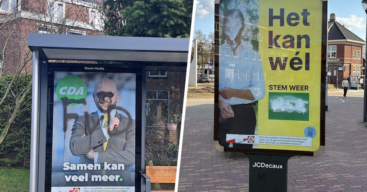Vandalen bekladden verkiezingsborden van D66 en CDA in Nijmegen met ‘FvD’: ‘Te gek voor woorden’