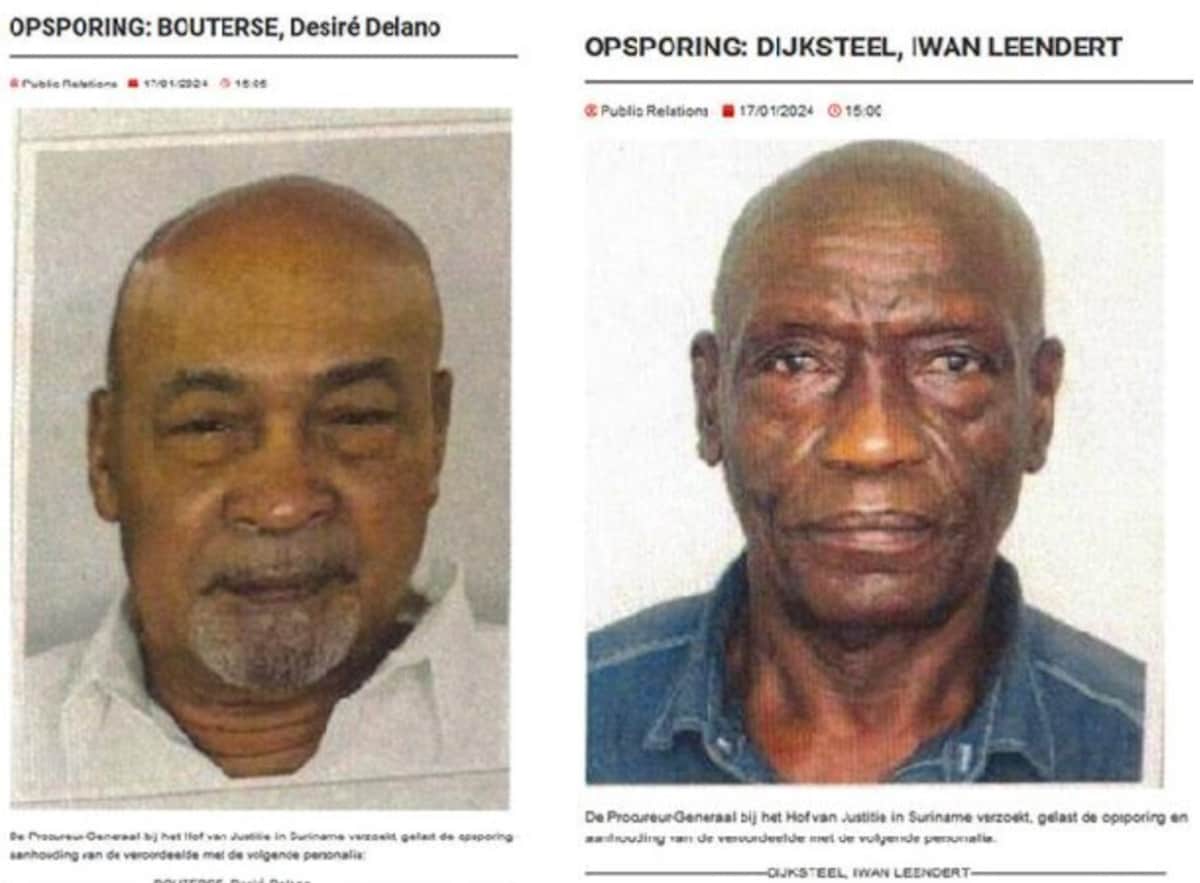 Het opsporingsbericht van Desi Bouterse (l) en zijn voormalig lijfwacht
