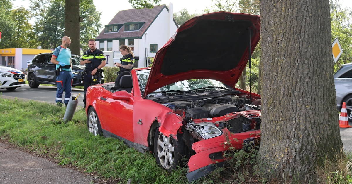 Cabrio knalt tegen boom in Lunteren