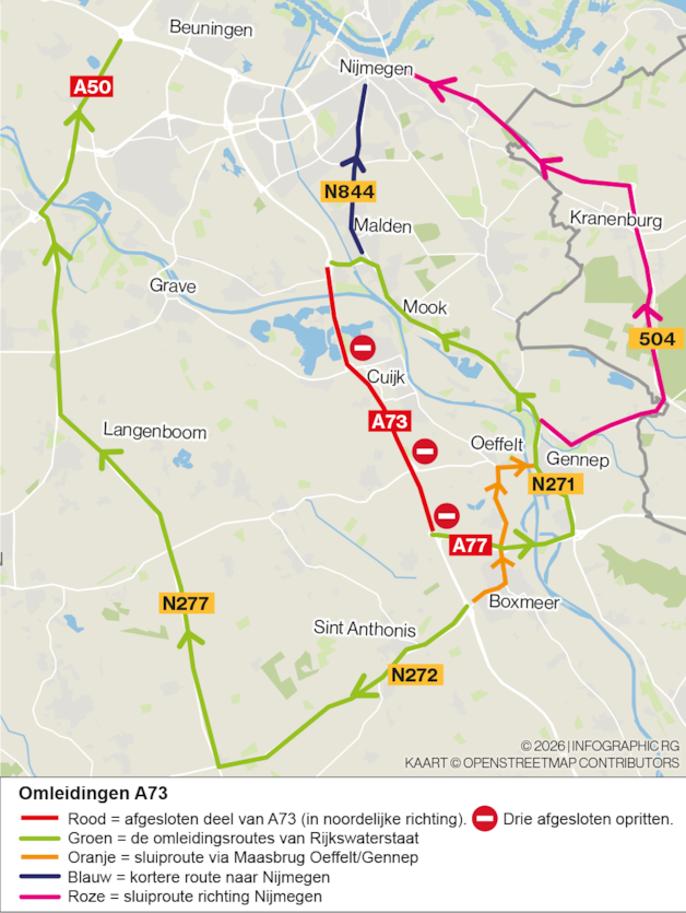 A73 richting noorden 80 uur lang dicht. Zo kom je toch op je bestemming ...