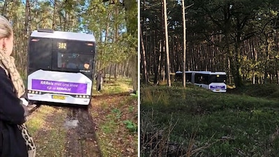 Lijnbus loopt midden op de Veluwe vast in de modder: ‘Het is een raadselachtig gebeuren’
