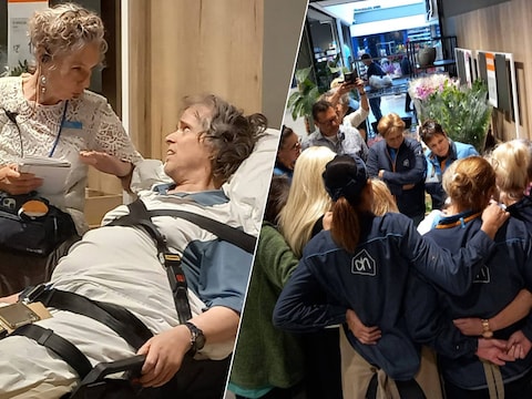 Albert Heijn-medewerker Paul bij zijn afscheid.
