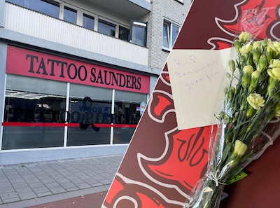 Bloemen voor overleden Ben Saunders voor deur van familiezaak in Enschede: ‘Zo’n jonge vent’