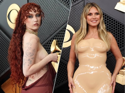Chappell Roan verschijnt topless op loper van Grammy’s en Heidi Klum kan amper bewegen door plastic jurk