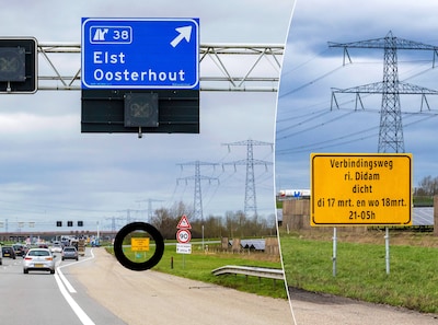 Waarschuwing op de A15 bij afslag Elst: verbinding met Didam (!) gaat dicht