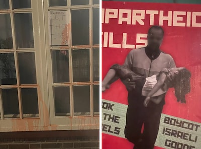 Handafdrukken met ‘bloed’ en rode verf: bestuursgebouw Radboud Universiteit opnieuw beklad door activisten