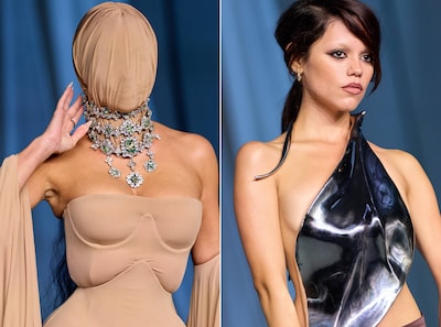 Kim Kardashian gehuld in masker en Jenna Ortega draagt futuristische top op Hollywoodgala