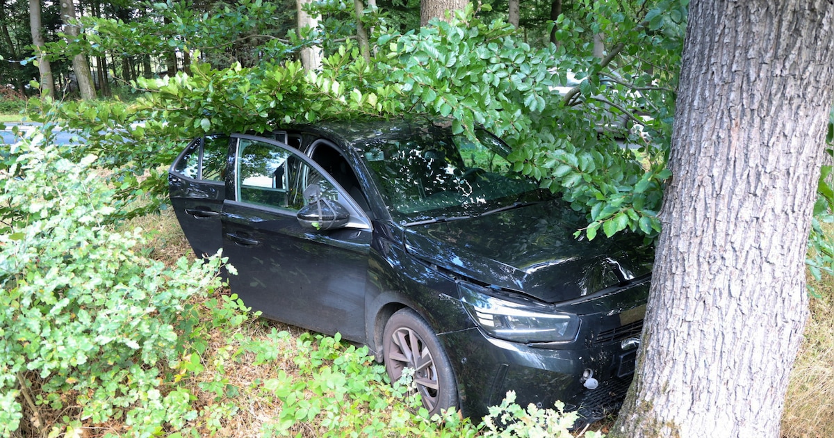 Ongeval tussen twee voertuigen eindigt tegen boom.